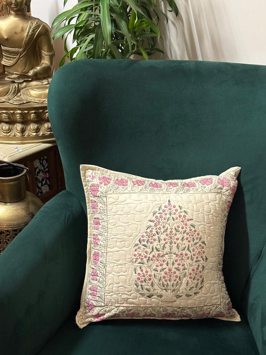 Blush Pink Motif Cushion Cover (16X16)