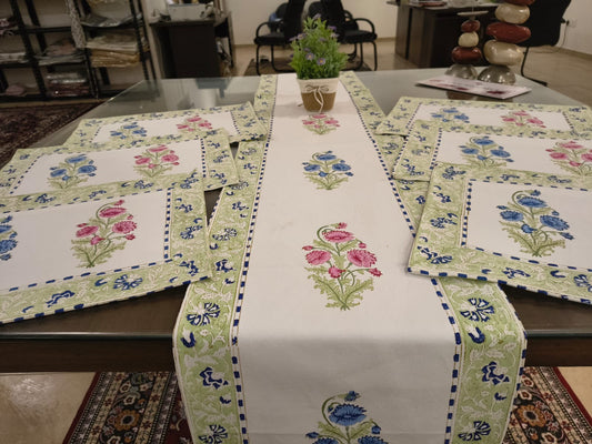 Royal Blue and Pink Butaa Runner Mat Set