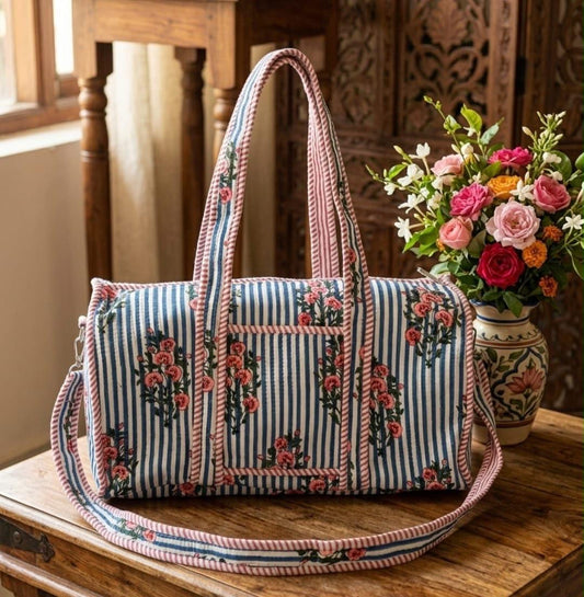 Blue Stripe Duffle Bag