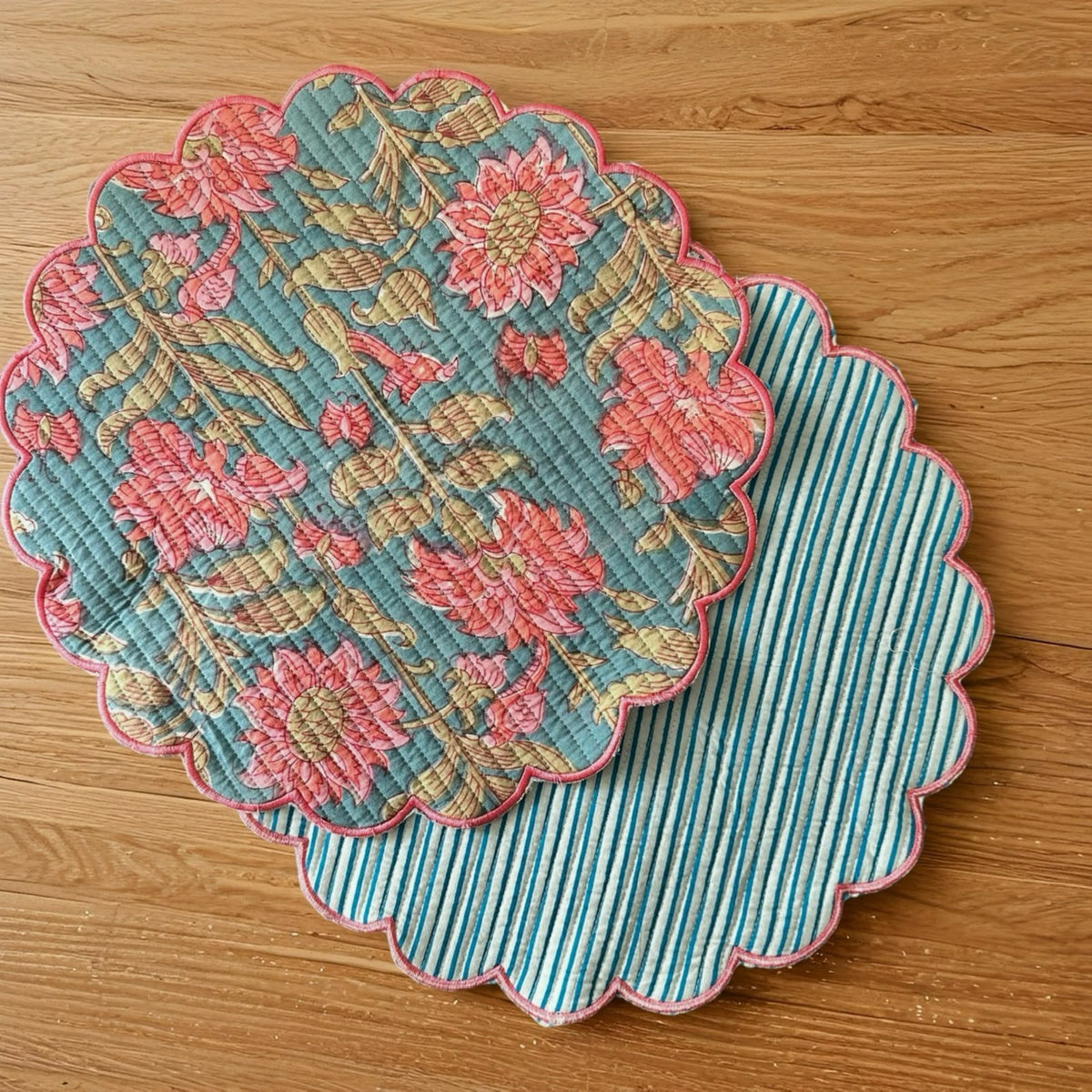 Teal Blue Round Scalloped Table Mats