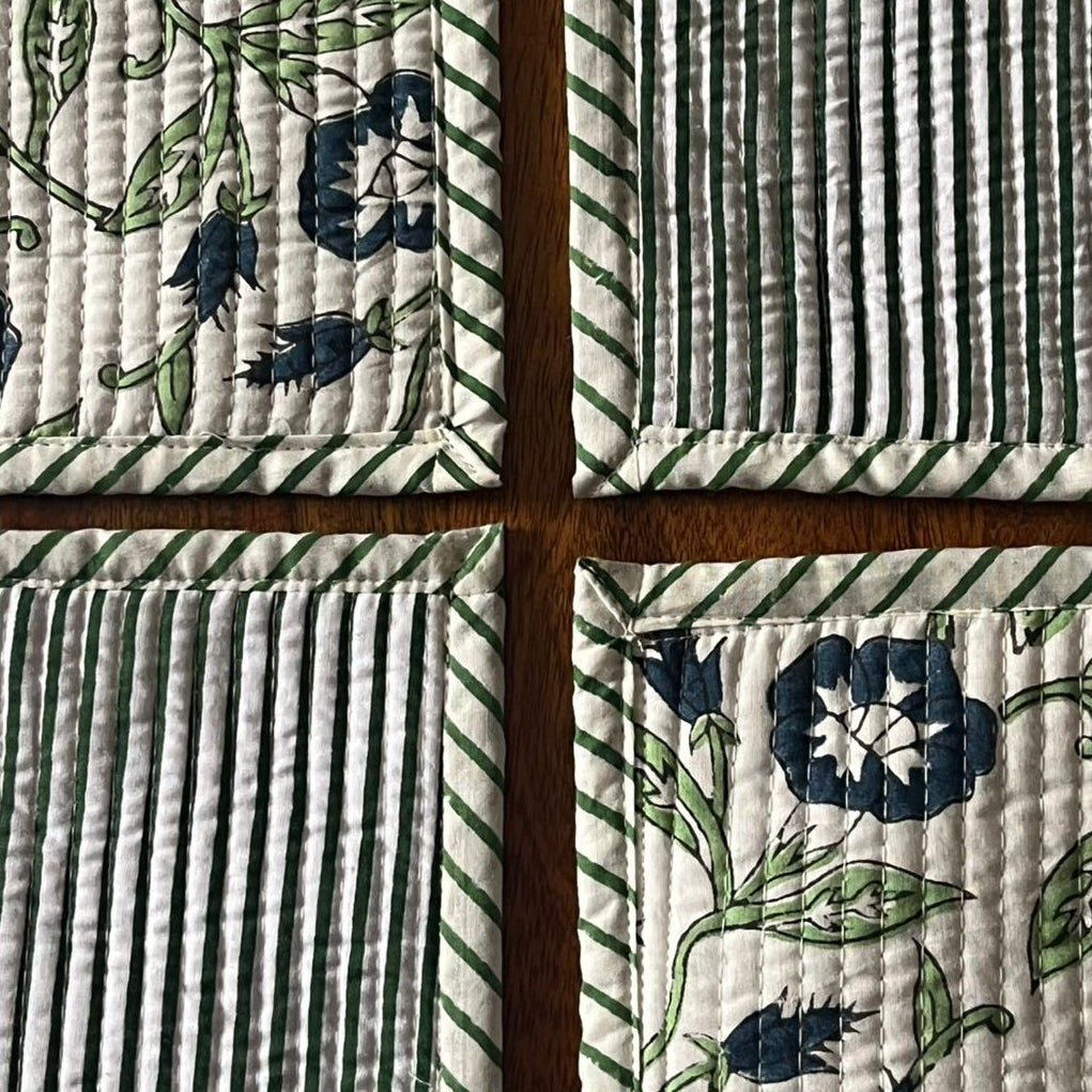 Blue and White Baagh Quilted Reversible Table Mats