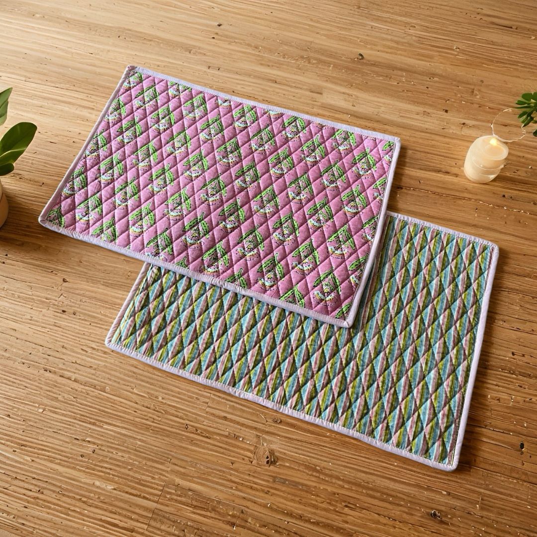 Pink Butaa Quilted Reversible Table Mats