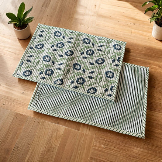 Blue and White Baagh Quilted Reversible Table Mats