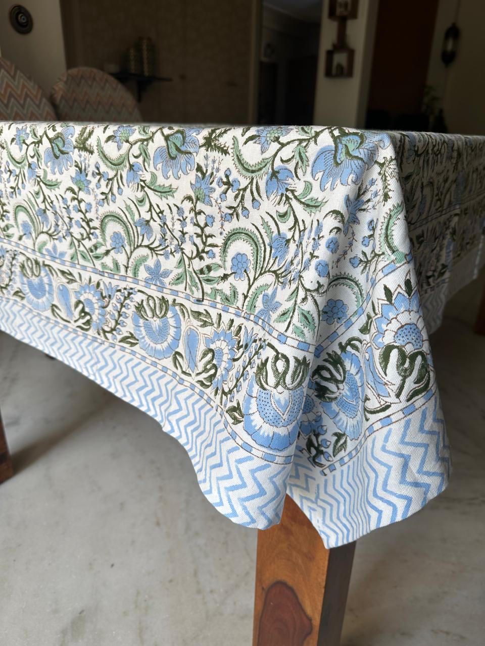 Blue and Green Bagh Table Cover - 6 Seater