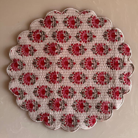 White Buti Round Scalloped Table Mats