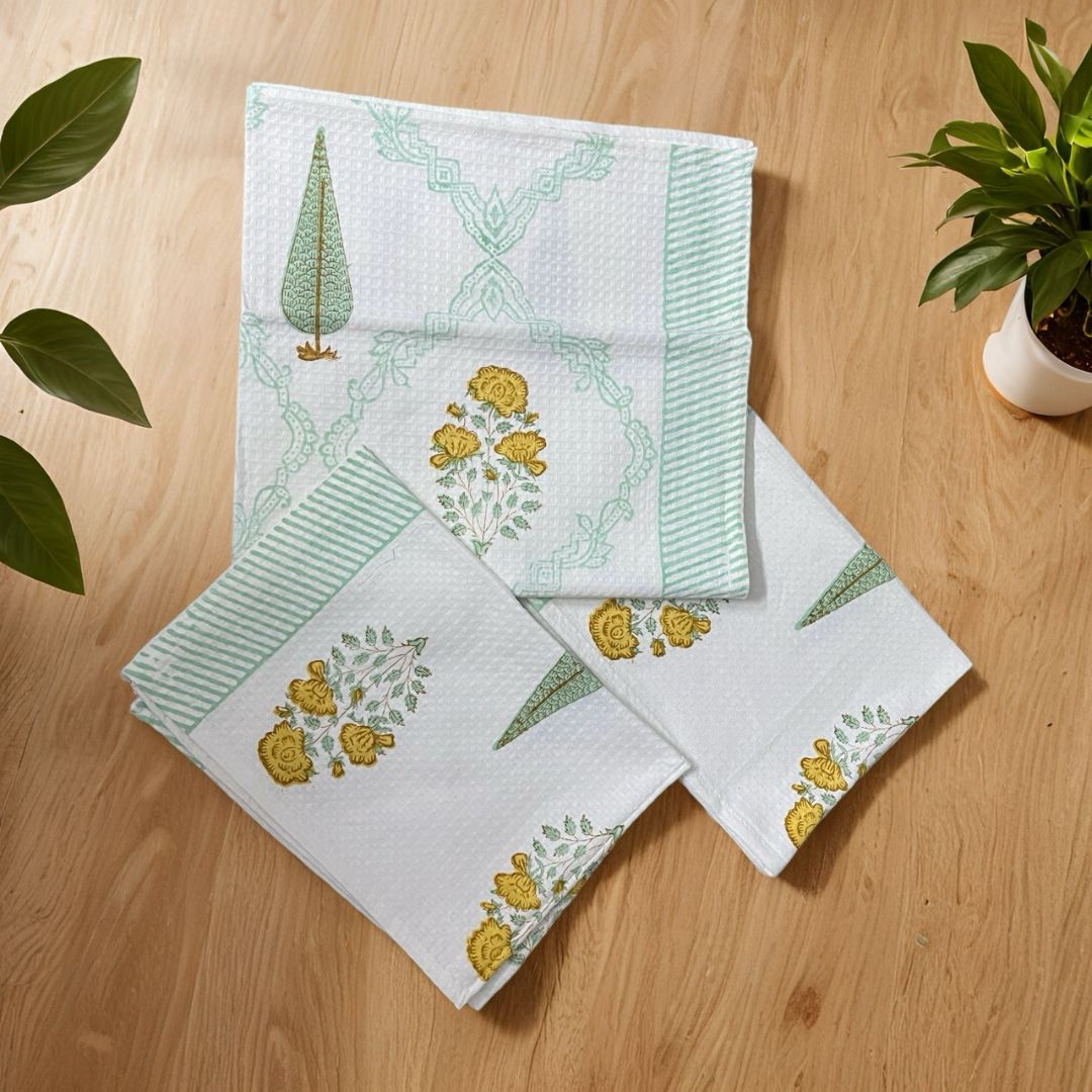 Yellow Butaa Waffle Towel Set