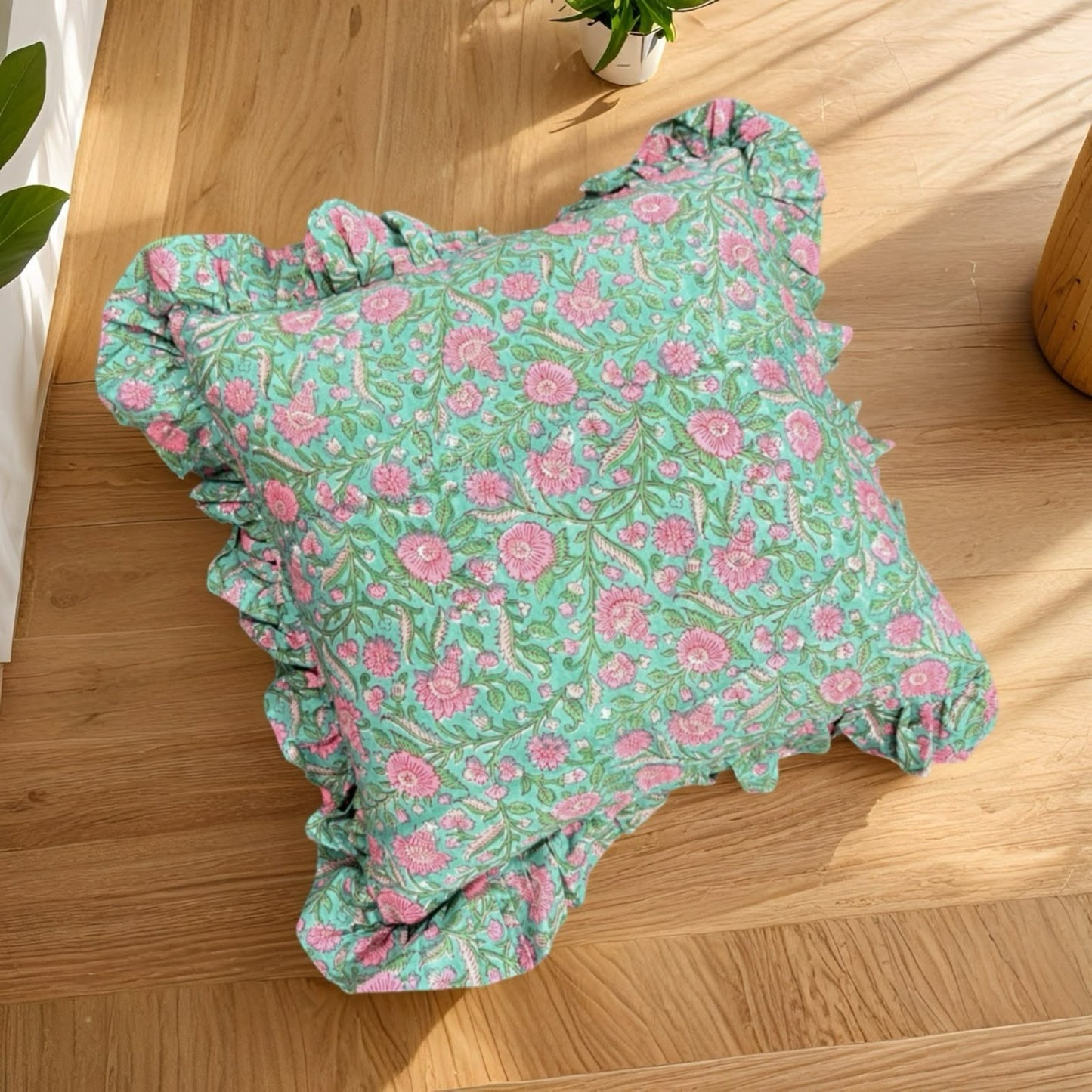 Mint Green Bagh Cushion Cover (16X16)