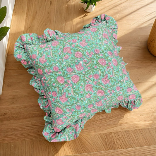 Mint Green Bagh Cushion Cover (16X16)